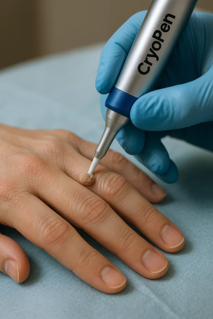 example of cryopen wart removal Poole treatment on a persons finger
