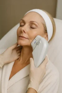 Woman receiving HIFU non surgical facelift treatment Poole