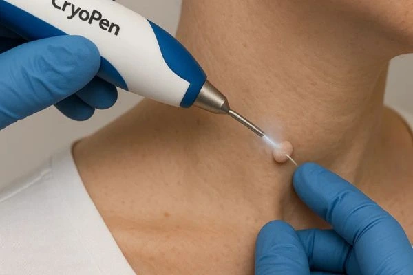 Person receiving cryotherapy Poole for skin tag removal