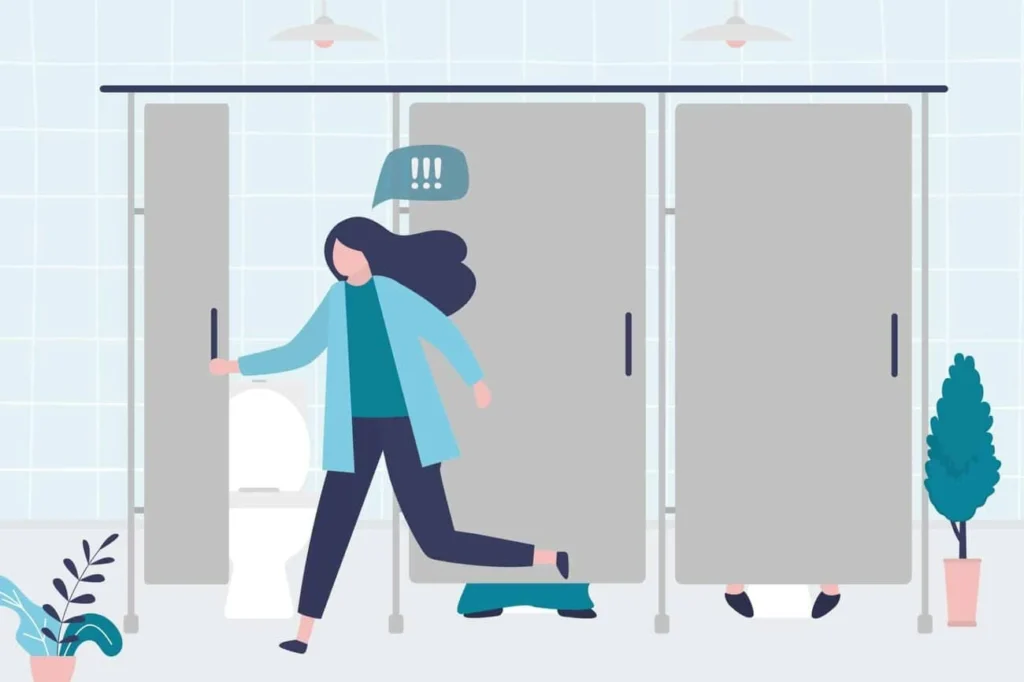 graphic of Urine incontinence Poole woman running to the toilet.